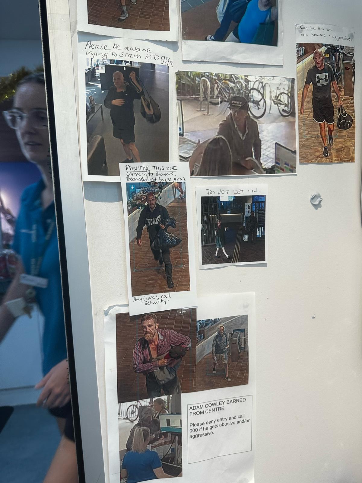 Leaked Aquatic Centre surveillance board — CCTV photo of Kosta annotated and distributed by staff